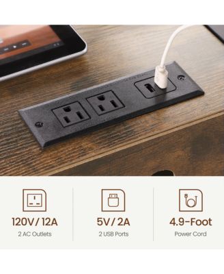 Lateral File Cabinet, Office Filing Cabinets with Socket and USB Charging Port, Rolling Printer Stand  for A4, Letter Size and File Folders