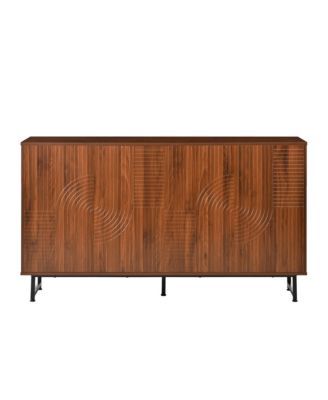 Premium Walnut Mid-Century Sideboard with Geometric Carved Doors