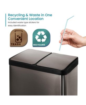 16 Gallon Dual Trash and Recycling Can with Removable Liners and Soft Close Lids, Stainless Steel
