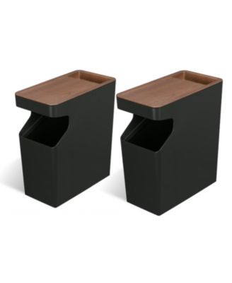 2-Pack 2 Gallon Small Trash Can, Slim Rectangular Wastebasket with Wood Grain Cover