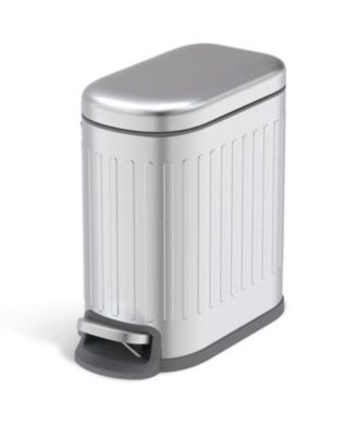 1.3 Gallon Slim Stainless Steel Small Trash Can with Reeded Pattern, Step Pedal and Soft-Close Lid, Silver