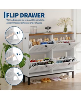 Modern 4 Turn Over Drawer Adjustable Shelves Hidden Organizer Space-Saving Shoe Storage Cabinet
