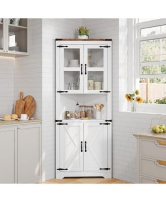 Tall Corner Cabinet with Glass Door and Adjustable Shelves Farmhouse Hutch