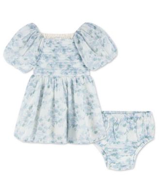 Baby Girls' Puff Sleeve Dress and Diaper Cover, 2-Piece Set