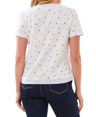 Women's Embroidered Polka Dot Short-Sleeve Top