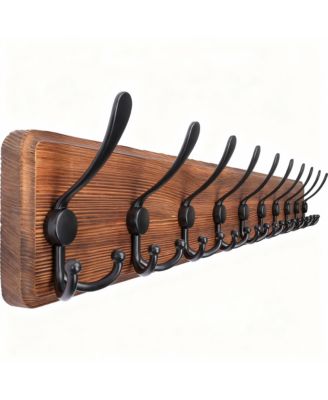 Rustic Wood Coat Rack - 10 Hooks for Coats, Hats, Bags - Wall Mount