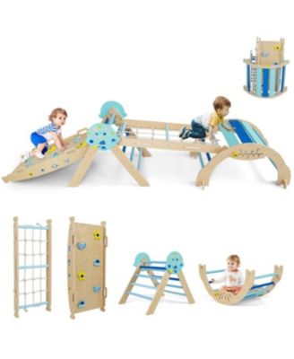 8-in-1 Kids Climbing Triangle Gym Unicorn Theme Foldable