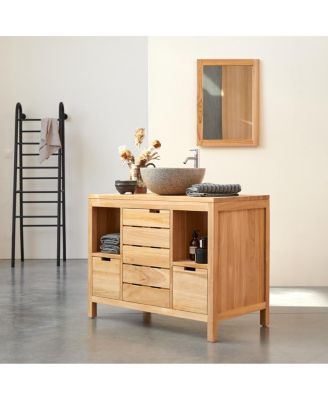 Solid Teak Wood Vanity Cabinet Washstand Bathroom Sink Unit 100cm New