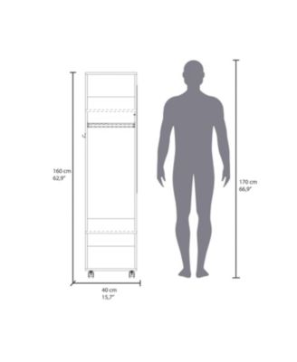 Cluster 63inch Tall Wardrobe with Mirror Three Shelves Casters and Hanging Rod Bedroom Clothes Storage Cabinet Organizer