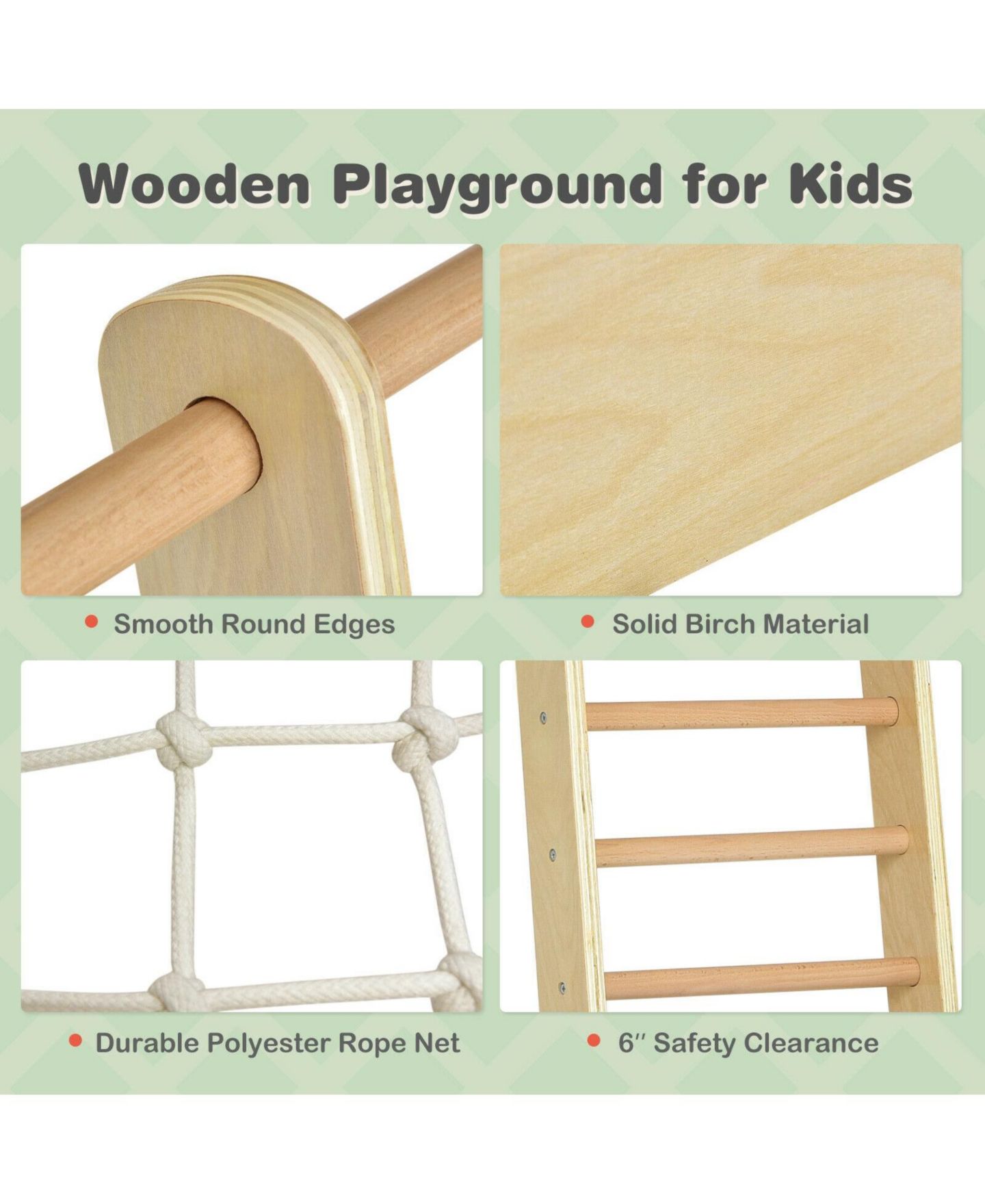 Детский игровой набор HONGGE Indoor Playground Climbing Gym Wooden 8-in-1 Climber Playset for Children, цвет: Натуральный — фото 5