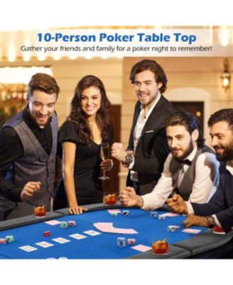 Portable 84 x 42 Inch 10-Player Foldable Padded Poker Table Top-Blue