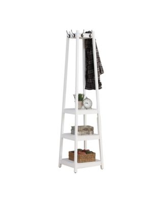 Trapezoid Coat Rack with 3-Tier Storage Shelves, Freestanding Hall Tree with Hooks, Industrial Style for Entryway, Living Room