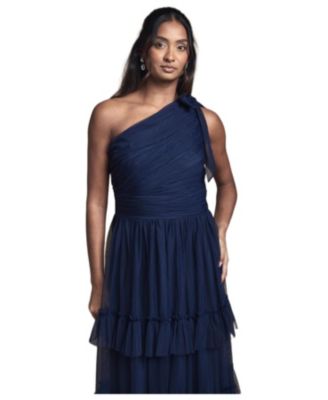 Women's Pleated One Shoulder Tiered Maxi Dress