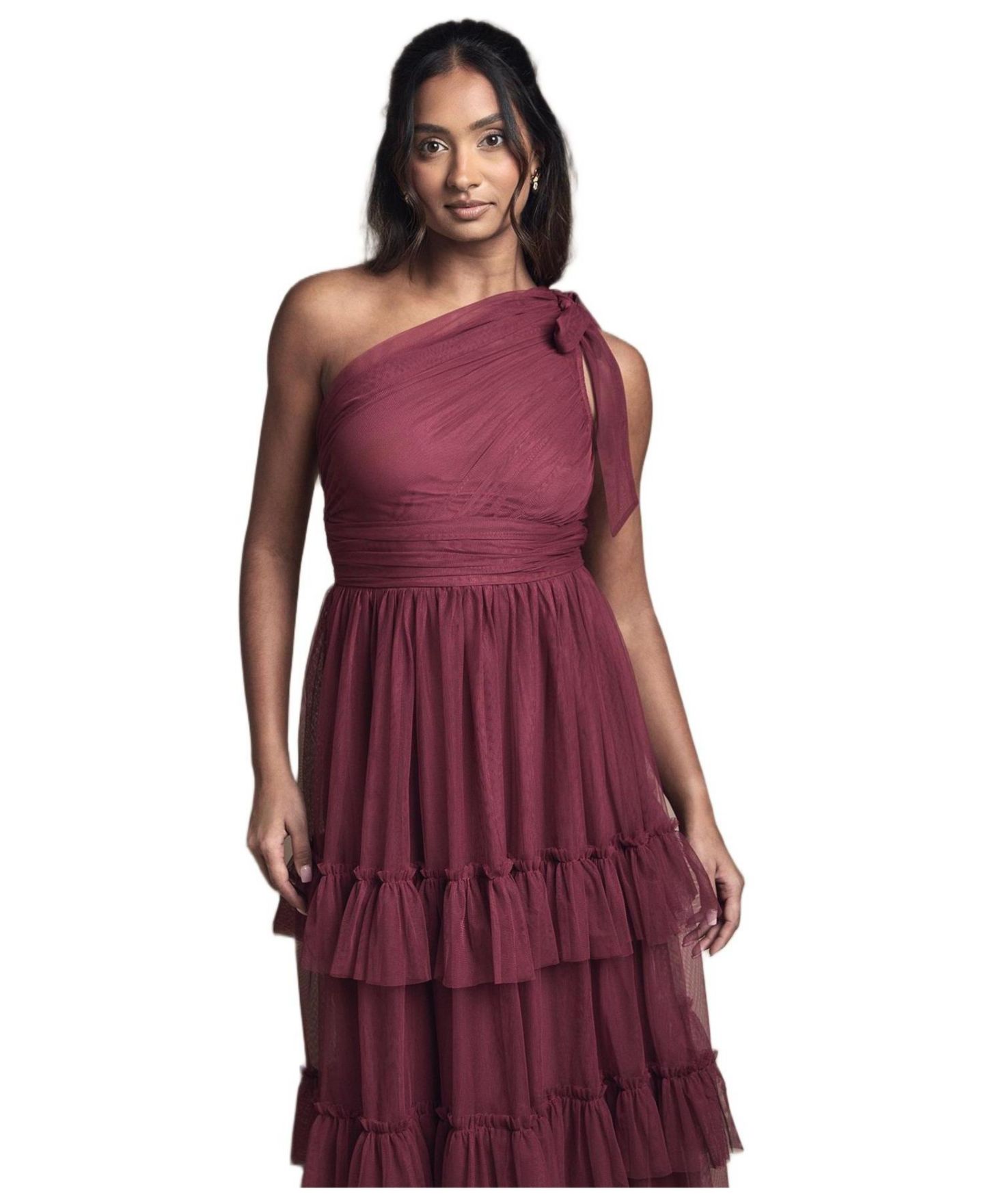Женское платье Oasis Pleated One Shoulder Tiered Maxi, цвет: Ягодный — фото 3