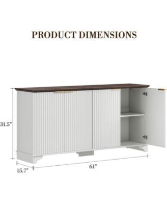 61 Inch Modern Fluted Wood Buffet Cabinet with 4 Doors - Adjustable Shelf Storage Sideboard for Kitchen, Dining Room