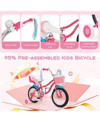 14 Inch Girls Bike with Doll Seat and Training Wheels for 3-5 Years