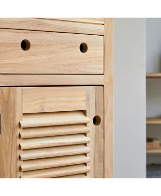 Bathroom Cabinets Solid Teak Wood Bathroom Cabinet Tower Storage Drawer Design 190cm