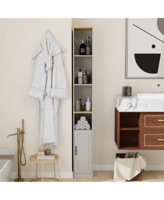 72" Tall Slim Storage Cabinet - 6-Tier Freestanding Bathroom Cabinet 1 Door and 2 Adjustable Shelves for Bathroom, Living Room