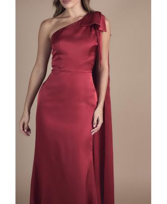 Women's Bow One Shoulder Satin Dress