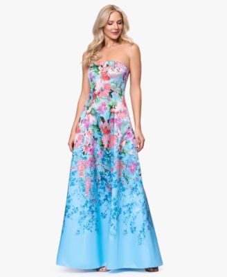 Women's Floral Print Strapless Ball Gown