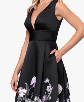 Women's Floral Border V-Neck Midi Dress