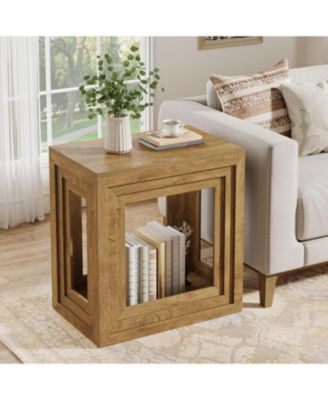 Farmhouse End Table with 2-Tier Storage, 24 Inches