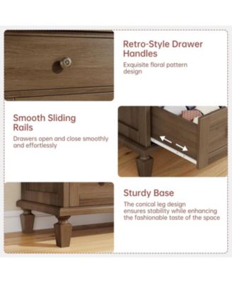 Vintage 6 Drawer Dresser with Tapered Legs, Wood Tall Chest of Drawers for Bedroom, Living Room, Entryway, Distressed Wood Finish