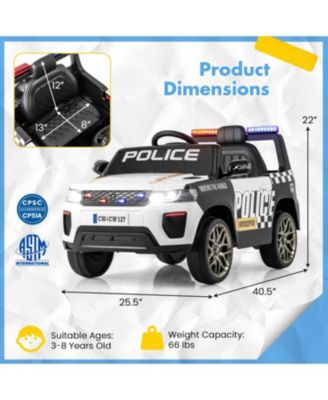 12V Kids Ride on Police Car with Remote and Siren Flashing Lights