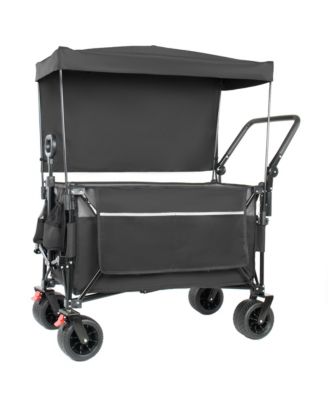 Folding Wagon Cart - Multi-Functional Push-Pull Carts with Canopy, Rotating Handle, All-Terrain Wheels, 480lbs Capacity for Transport, Gray