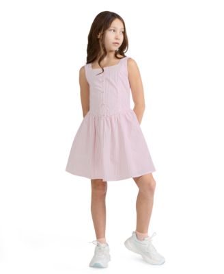 Girls' Faux Button Square Neck Mini Dress