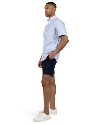 Men's Yarn Dyed Linen Stripe Short Sleeve Shirt