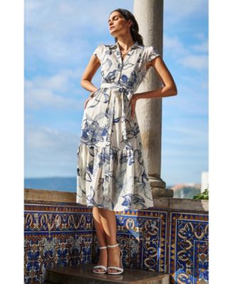 Women's Abstract Floral Midi Shirt Dress