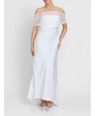 Women's Bardot Detail Beaded Satin Midaxi Dress