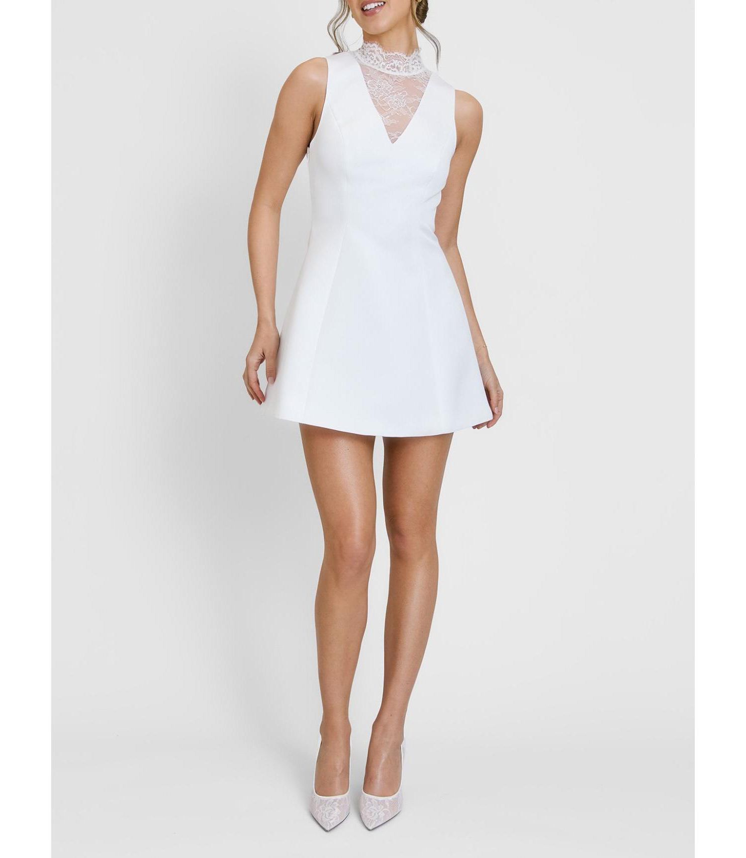 Women's Lace High Neck A-line Mini Dress