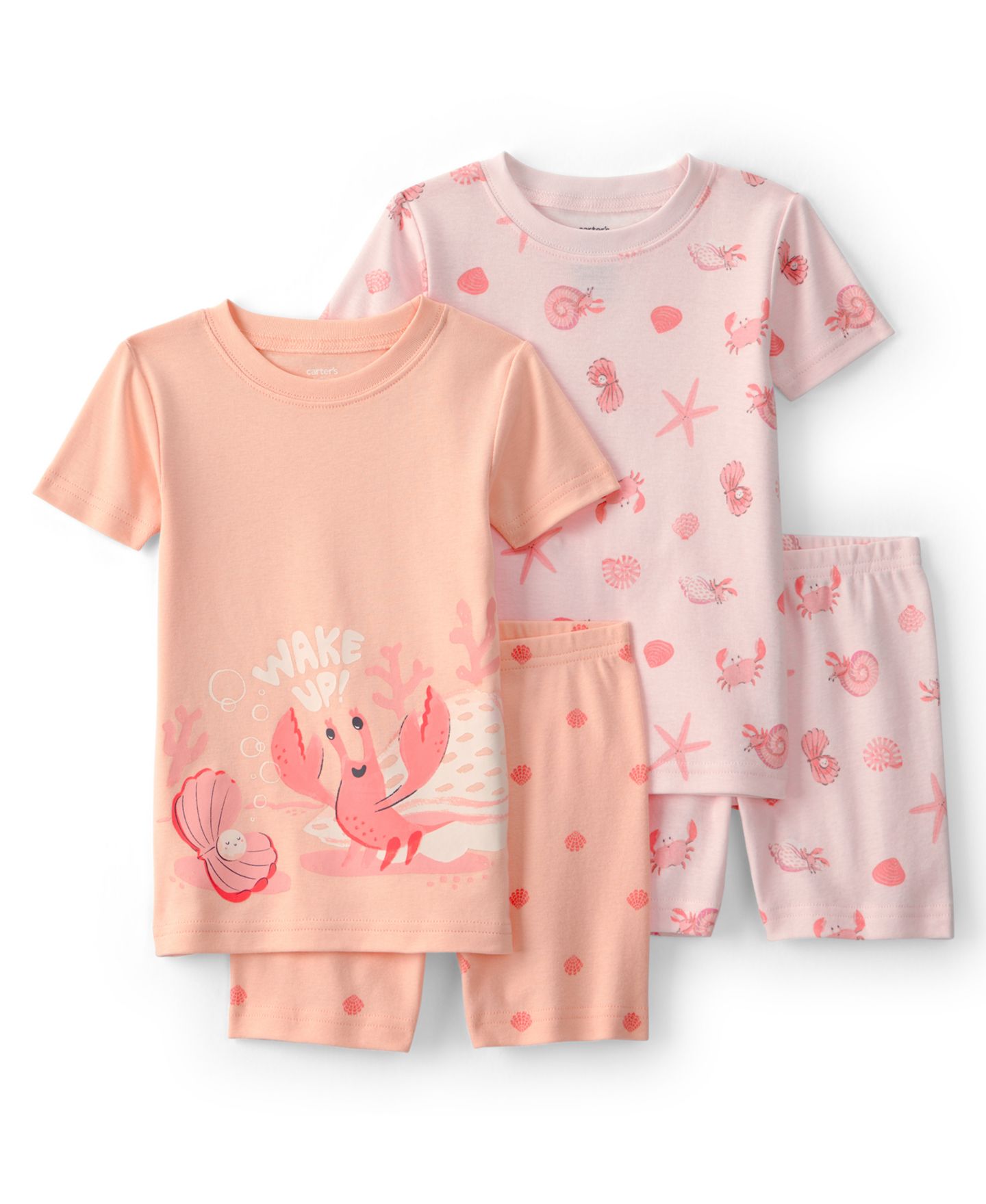 Пижамный комплект Snug, короткий рукав, 4 предмета — Carter's, цвет: Розовый / Оранжевый — фото 1