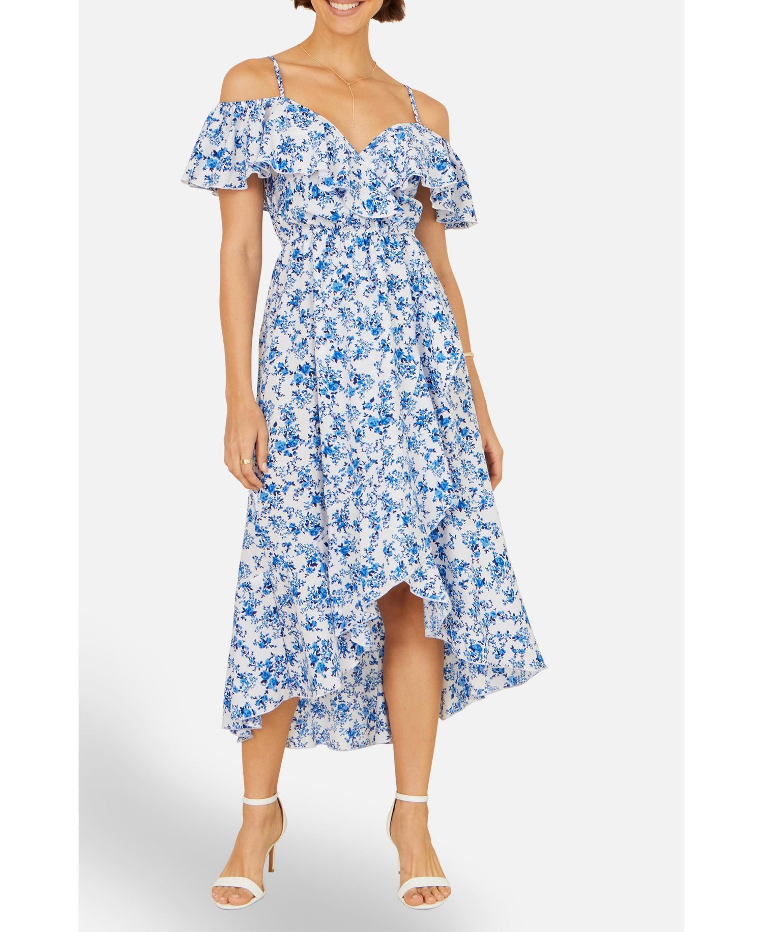 Women's Floral Print Bardot Midi Dress
