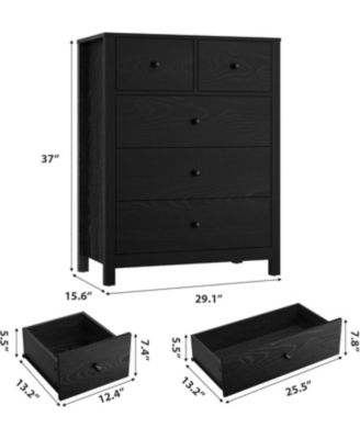 Dresser for Bedroom, Tall 5 Drawer Dresser with Deep Drawers & Metal Knobs, Modern Wooden Double Chests of Drawers for Kids Bedroom.