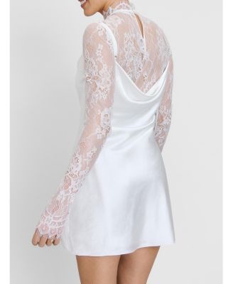 Women's Lace Sleeve Cowl Satin Mini Dress