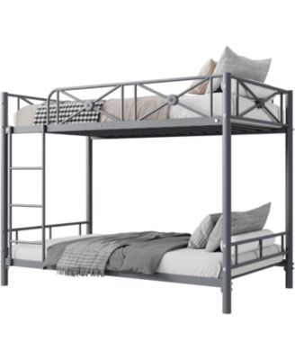 Industrial Twin Over Twin Bunk Bed, Heavy-Duty Steel Frame with Safety Guard Rails & Quiet Slats, Space-Saving for Kids, Steel Bed for School