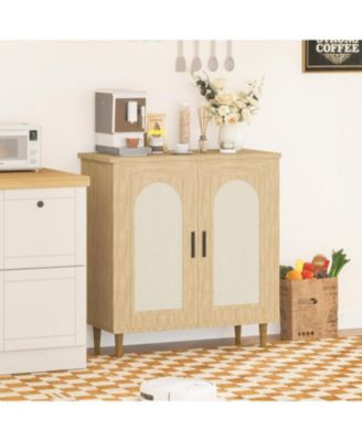 Rattan Accent Sideboard Console Table for Hallway Dining Room Kitchen with Adjustable Storage