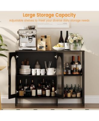 Sideboard Buffet Cabinet with Storage , Wooden Storage Cabinets with Glass Doors, Two Golden Metal Handles