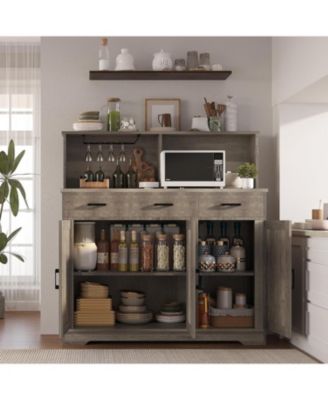 Farmhouse Style Buffet Cabinet with Integrated Microwave Stand, Versatile Sideboard Storage Featuring Drawers and Shelves