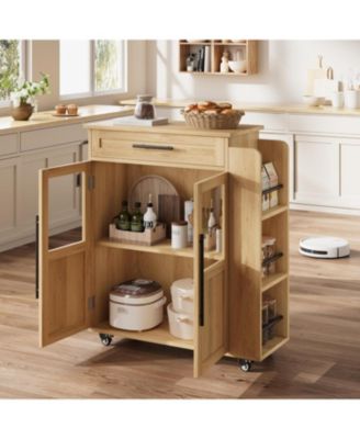 Mobile Kitchen Island Cart with Storage, 360° Rolling Wheels, Rolling Island with Drawers, Spice Rack and Handle