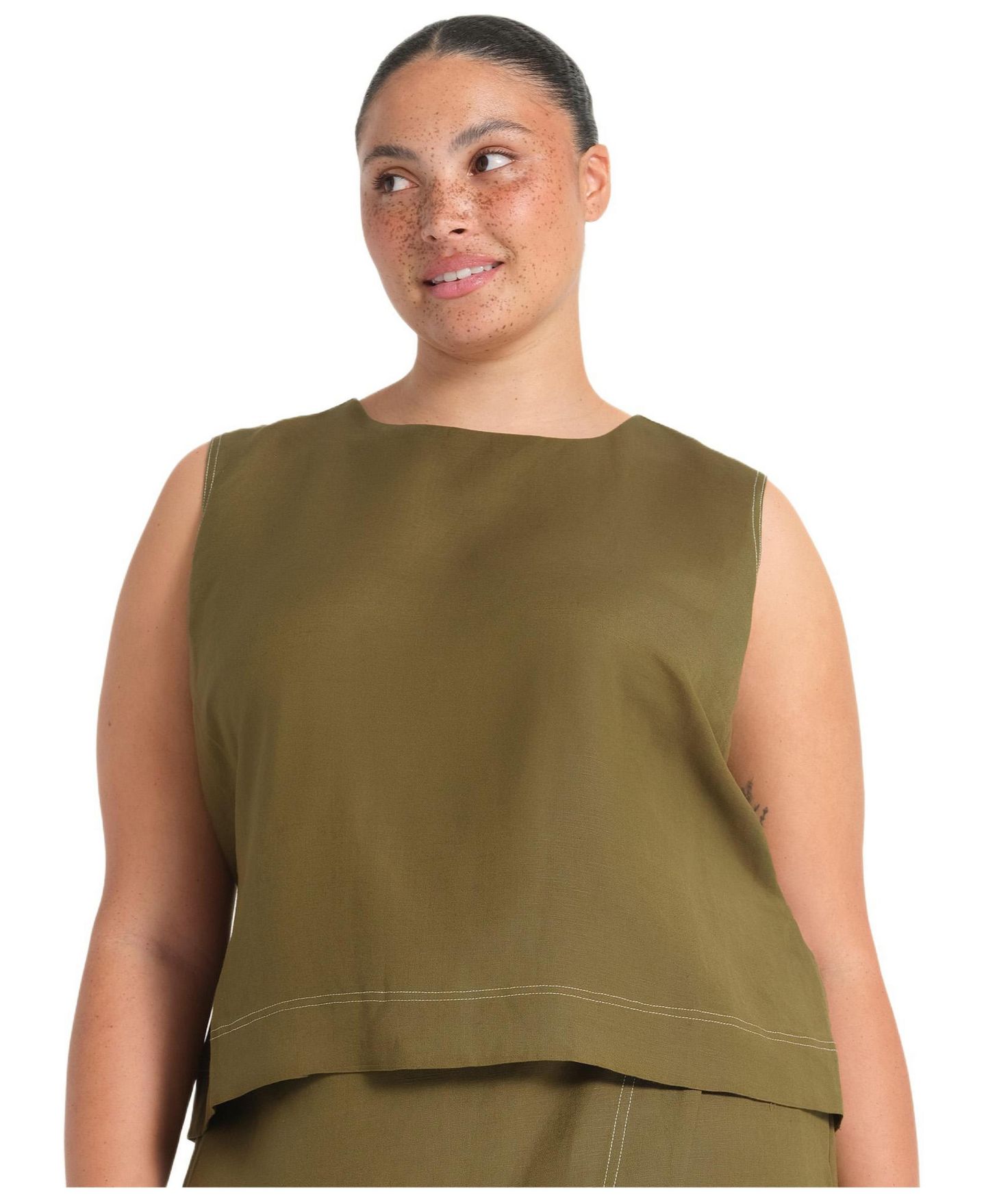 Женский топ ESTELLE Plus Size Sonnet Linen Sleeveless Summer Tie-back, цвет: Зелёный — фото 1