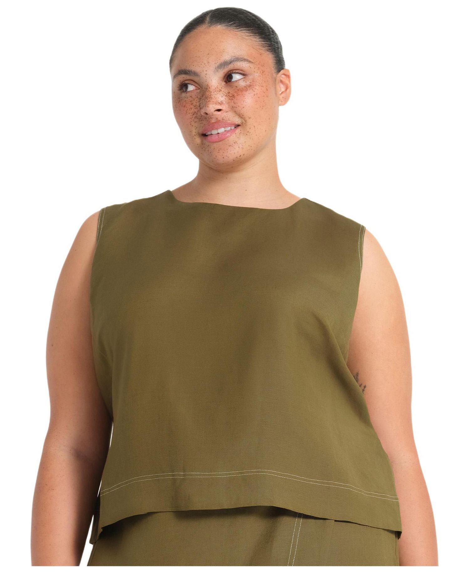 Plus Size Sonnet Linen Sleeveless Summer Tie-back Top