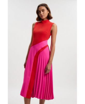 Women's Colour Block High Neck Midi Dress