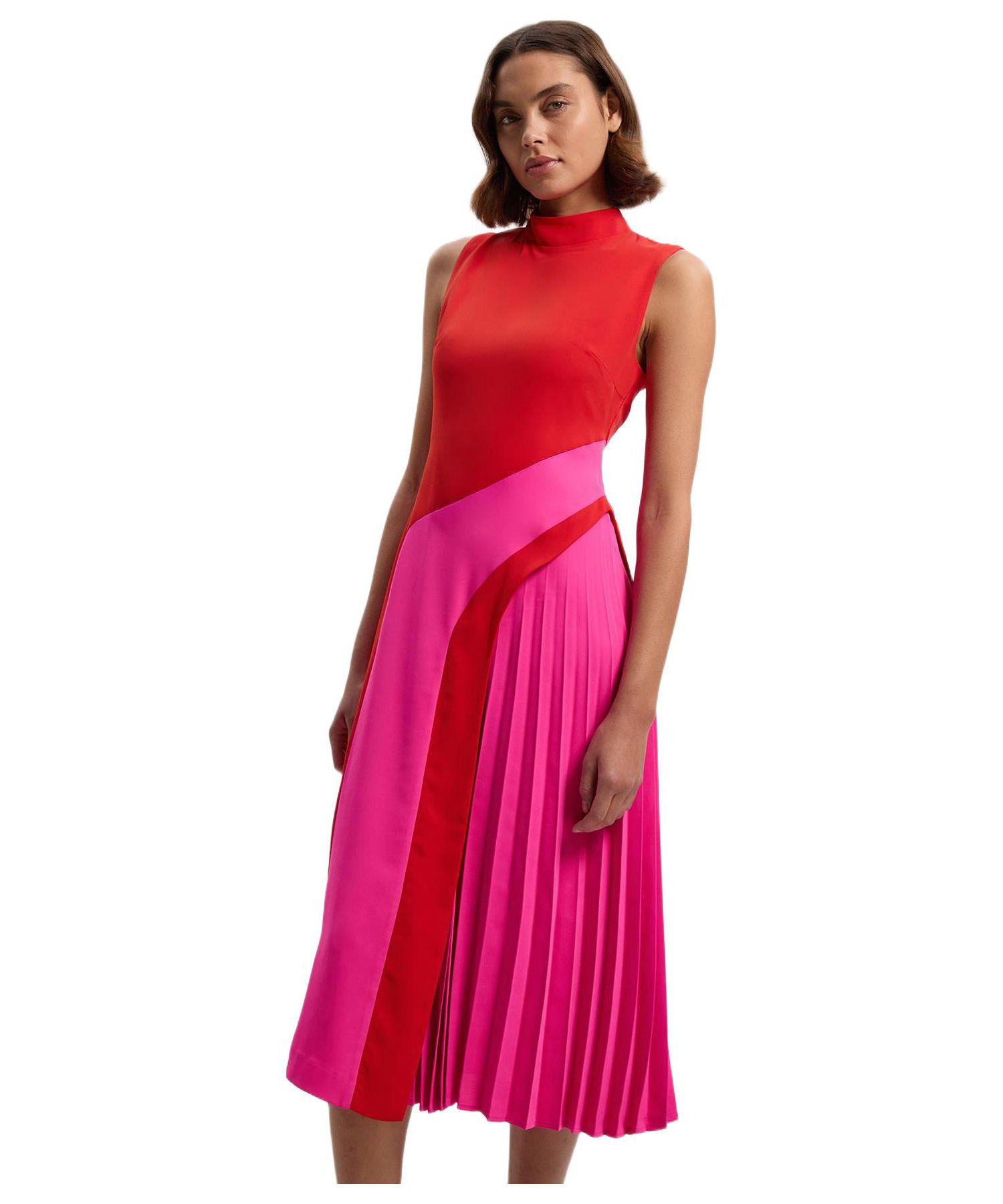 Women's Sculptural High-Neck Pleated Midi Dress