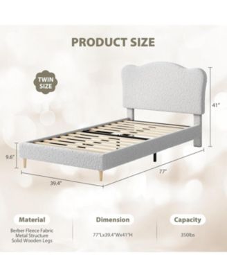 Twin XL Bed Frame For Kids With Scallop Velvet Headboard Platform
