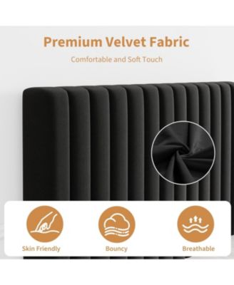 Twin Bed Frame with Adjustable Headboard, Velvet Upholstered Platform