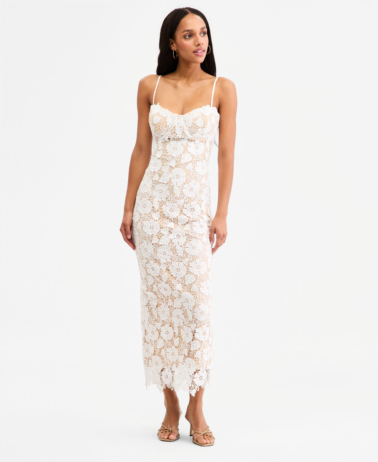 Juniors' Lace Sweetheart-Neck Lace-Up-Back Midi Dress
